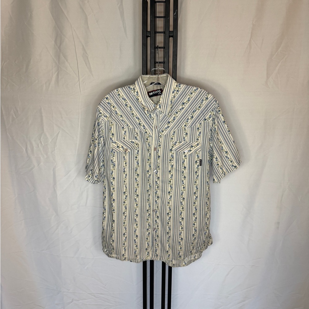 Billabong Men's Cream and Blue Striped Shirt
